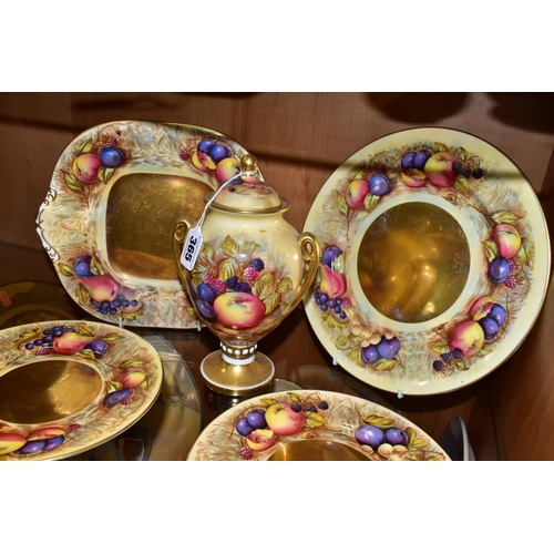 365 - FIVE PIECES OF AYNSLEY FRUIT PATTERN CHINA, bearing D. Jones signatures, comprising a twin handled u... 