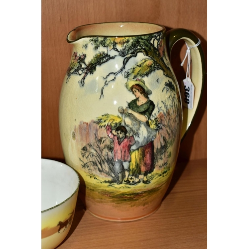 368 - A COLLECTION OF ROYAL DOULTON SERIES WARE, including 'The Gleaners' jug, height 20.5cm, coaching sce... 