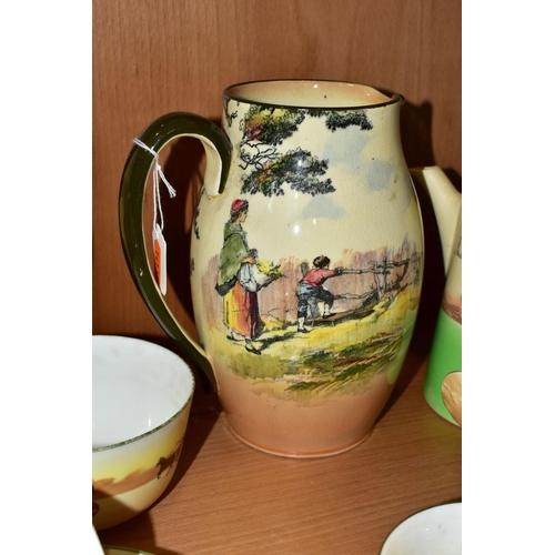 368 - A COLLECTION OF ROYAL DOULTON SERIES WARE, including 'The Gleaners' jug, height 20.5cm, coaching sce... 