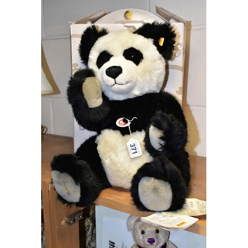 371 - A BOXED STEIFF 'PANDA TED', black and white acrylic mix, jointed, yellow label, model no.010637, wit... 