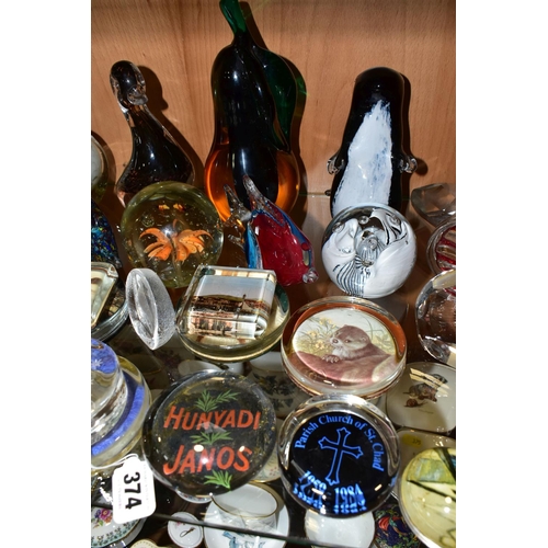 374 - A COLLECTION OF GLASS AND PERSPEX PAPERWEIGHTS, including a Wedgwood duck, s.d. to beak and scratche... 