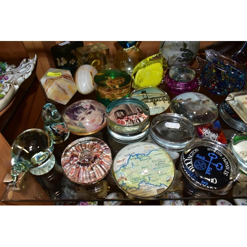 374 - A COLLECTION OF GLASS AND PERSPEX PAPERWEIGHTS, including a Wedgwood duck, s.d. to beak and scratche... 