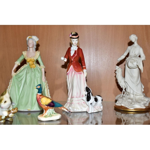 389 - A GROUP OF COALPORT, ROYAL DOULTON AND BESWICK LADY AND ANIMAL FIGURES, ETC, including two Coalport ... 