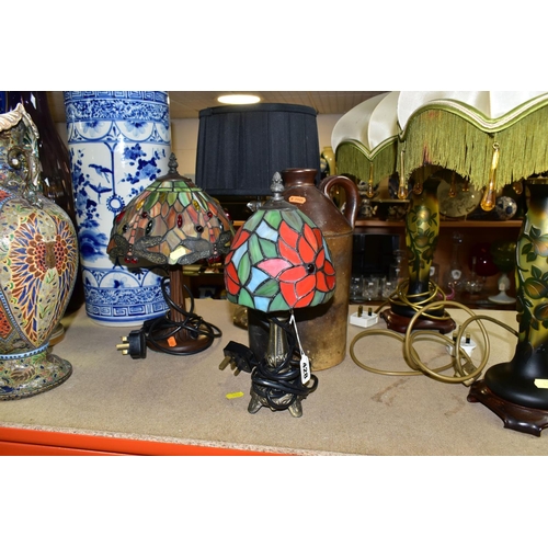 428 - A GROUP OF LAMPS AND LARGE VASES,  comprising a pair of French Art Deco style table lamps, pale gree... 