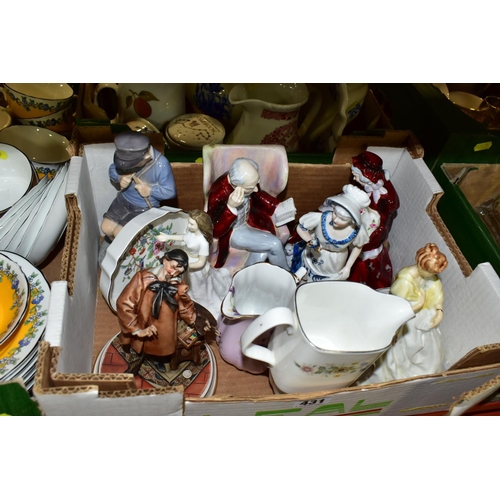 431 - THREE BOXES OF CERAMICS AND ORNAMENTS, to include an Aynsley 'Pembroke' pattern trinket dish, a Roya... 