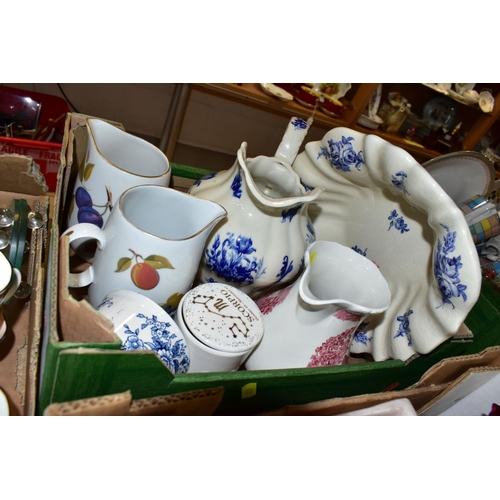 431 - THREE BOXES OF CERAMICS AND ORNAMENTS, to include an Aynsley 'Pembroke' pattern trinket dish, a Roya... 