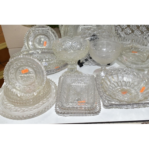 485 - A LARGE QUANTITY OF  VICTORIAN PRESSED GLASSWARE, comprising a Peter Robinson & Edward Bolton oval f... 