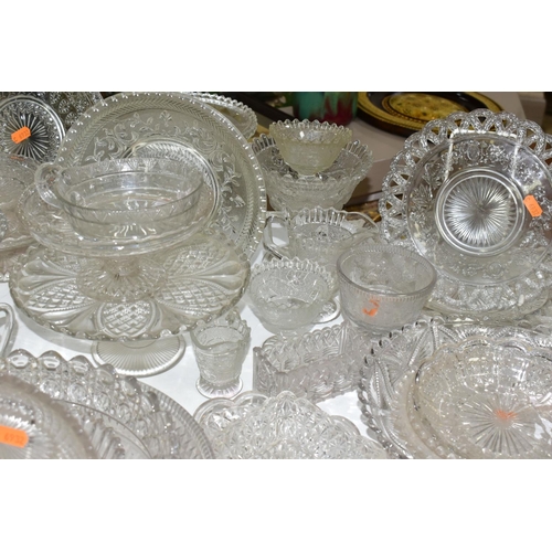 485 - A LARGE QUANTITY OF  VICTORIAN PRESSED GLASSWARE, comprising a Peter Robinson & Edward Bolton oval f... 