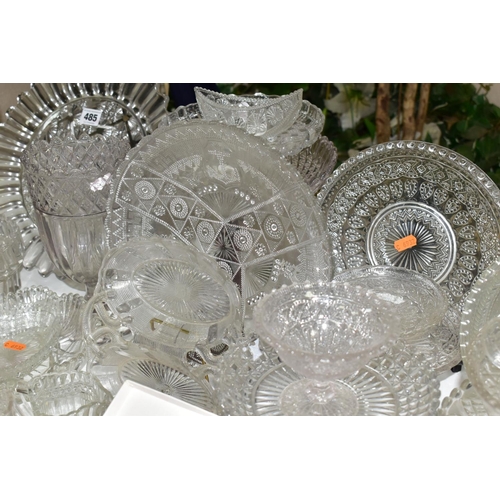 485 - A LARGE QUANTITY OF  VICTORIAN PRESSED GLASSWARE, comprising a Peter Robinson & Edward Bolton oval f... 