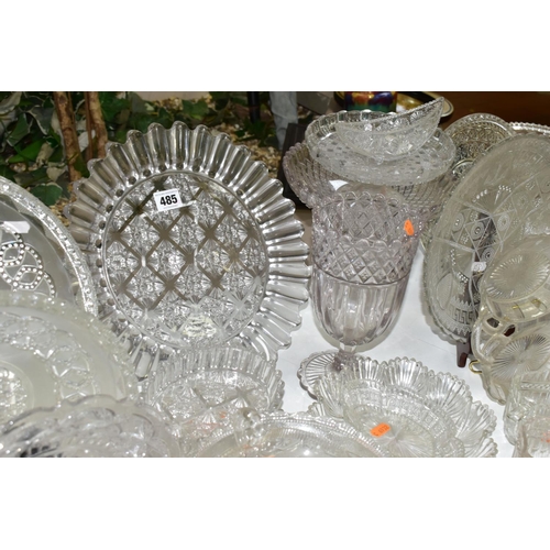 485 - A LARGE QUANTITY OF  VICTORIAN PRESSED GLASSWARE, comprising a Peter Robinson & Edward Bolton oval f... 