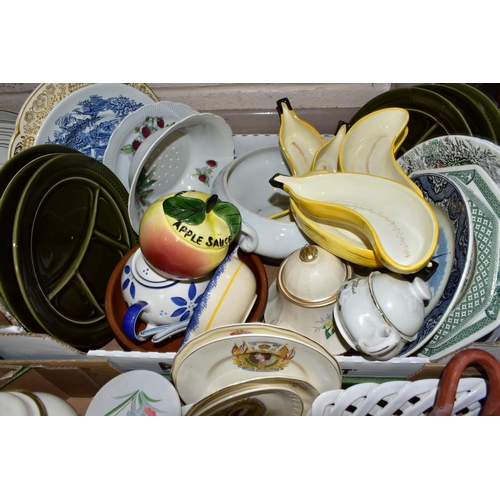 486 - FIVE BOXES OF CERAMICS AND CHINA TEAWARES, to include two trios commemorating the Coronation of Quee... 