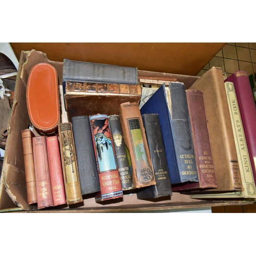 487 - One Box and Loose comprising a vintage Antler suitcase, one pair of vintage leather football boots, ... 