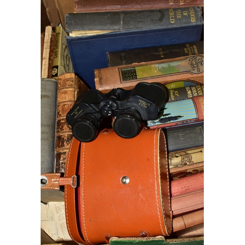 487 - One Box and Loose comprising a vintage Antler suitcase, one pair of vintage leather football boots, ... 