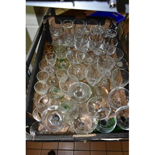 493 - FIVE BOXES OF GLASS WARES, to include a boxed Cristal d'Arques Sully vase height 13cm, a glass dome ... 