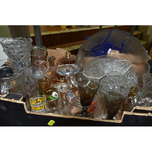 493 - FIVE BOXES OF GLASS WARES, to include a boxed Cristal d'Arques Sully vase height 13cm, a glass dome ... 