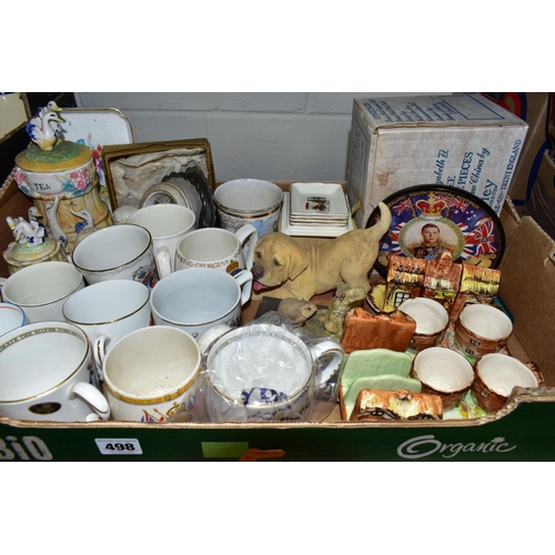 498 - FOUR BOXES OF CERAMICS, to include a boxed Cunard 'Queen Victoria' limited edition plate 24/1000, a ... 