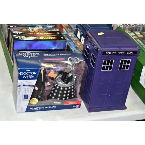 504 - A COLLECTION OF ASSORTED DOCTOR WHO TOYS, DVDS, VIDEOS AND EPHEMERA, to include three Character Opti... 