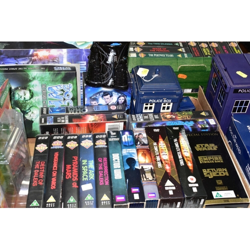 504 - A COLLECTION OF ASSORTED DOCTOR WHO TOYS, DVDS, VIDEOS AND EPHEMERA, to include three Character Opti... 