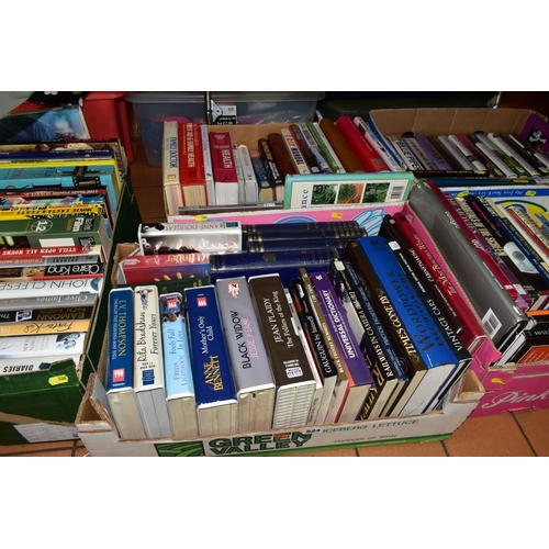 524 - BOOKS & CD AUDIO BOOKS, five boxes containing approximately 135 book and DVD titles in hardback and ... 