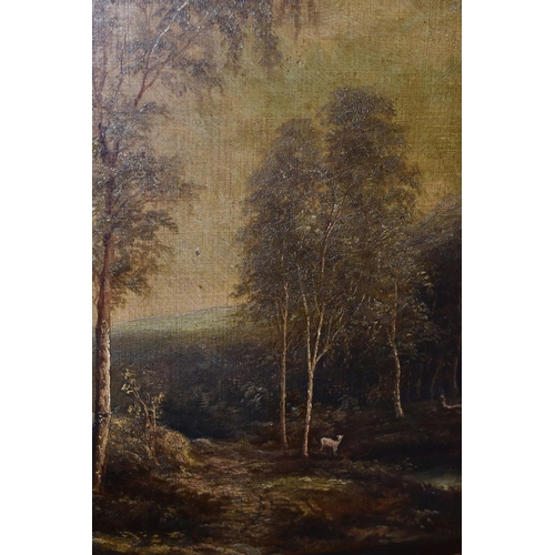 532 - JOHN LONGSTAFFE (1849-1912) UNTITLED, AN ENGLISH SCHOOL LANDSCAPE, a path through a thinly wooded ar... 