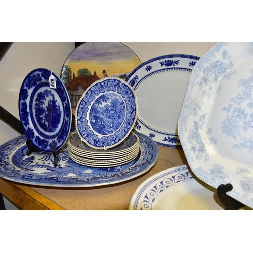 536 - A GROUP OF NINETEENTH AND TWENTIETH CENTURY PLATES, to include four large blue and white meat plates... 