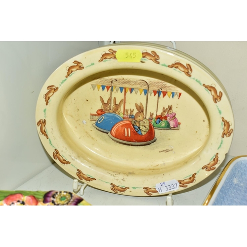 545 - A CARLTON WARE STRAWBERRY DISH AND STAND, together with a Royal Doulton 'Bunnykins' oval dish, decor... 