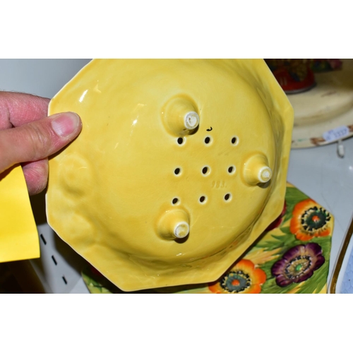 545 - A CARLTON WARE STRAWBERRY DISH AND STAND, together with a Royal Doulton 'Bunnykins' oval dish, decor... 