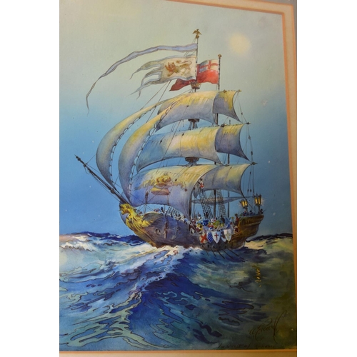 555 - WILLIAM E. POWELL (1878-1955) 'IN QUEST OF ROMANCE', a square rigged ship under sail on choppy seas,... 