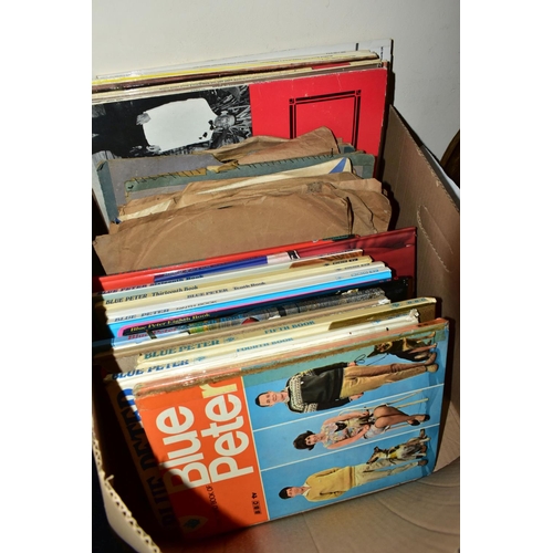 562 - THREE BOXES AND LOOSE METAL WARES, BOOKS, RECORDS, LAMPS AND SUNDRY ITEMS, to include a copper fish ... 