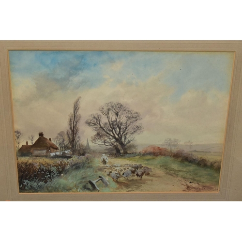 568 - HENRY CHARLES FOX (1855?-1929) THREE SIGNED LANDSCAPE WATERCOLOURS, comprising cattle in a field bes... 