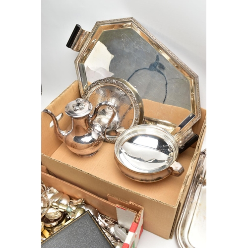 101 - TWO BOXES OF ASSORTED WHITE METAL CUTLERY AND OTHER ITEMS, to include a box of mixed white metal cut... 