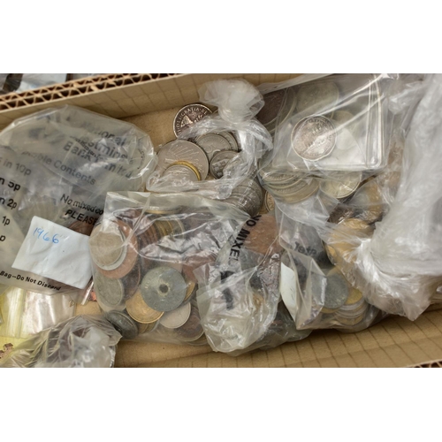 107 - TWO HEAVY BOXES OF MAINLY UK COINAGE, to include over 900 grams of pre 1947 silver coins with a smal... 