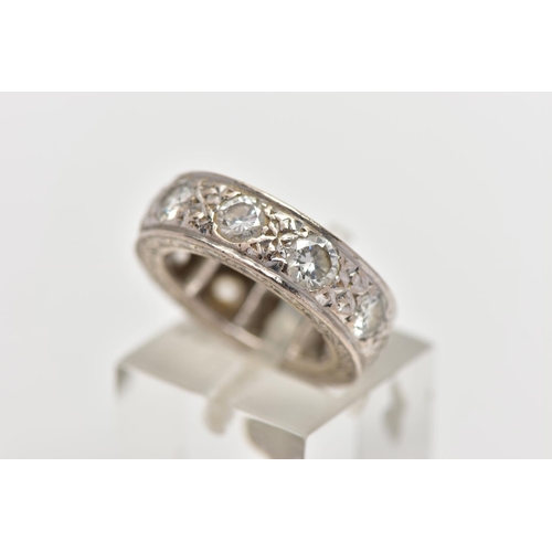 110 - A WHITE METAL DIAMOND FULL ETERNITY RING, comprising a series of brilliant cut diamonds with texture... 