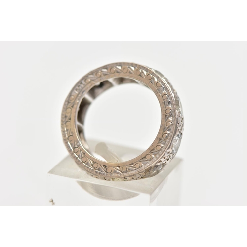 110 - A WHITE METAL DIAMOND FULL ETERNITY RING, comprising a series of brilliant cut diamonds with texture... 