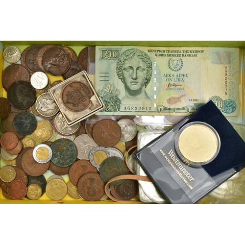 112 - A SHOE BOX CONTAINING MIXED COINAGE TO INCLUDE: a Royal British Legion 2012 Jubilee Poppy coin, a 19... 