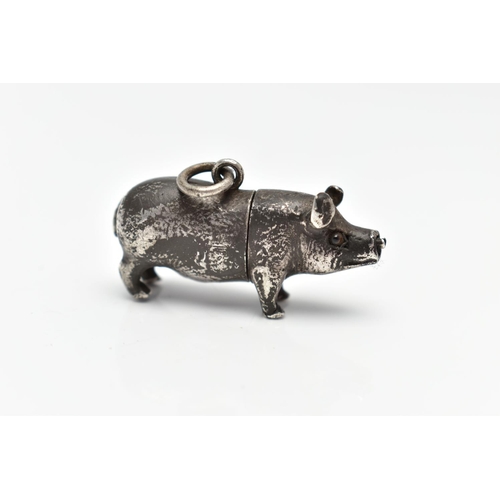 16 - A MINIATURE WHITE METAL NOVELTY PENCIL, in the form of a small pig, integrated pencil holder, fitted... 