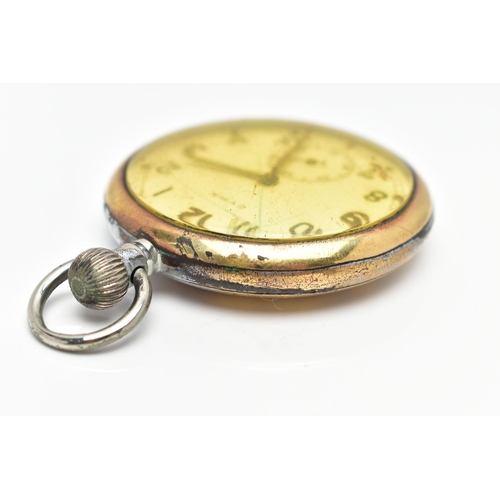 17 - A MILITARY ISSUE 'CYMA' OPEN FACE POCKET WATCH, gold plated open face watch, manual wind, round whit... 