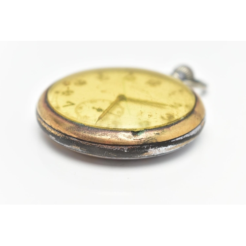 17 - A MILITARY ISSUE 'CYMA' OPEN FACE POCKET WATCH, gold plated open face watch, manual wind, round whit... 