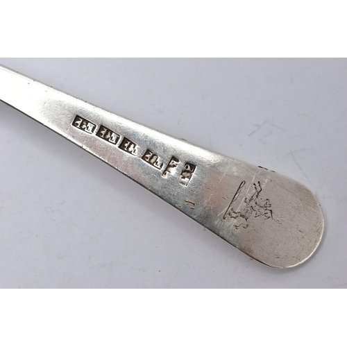 22 - A SINGLE WHITE METAL FORK, Hanoverian polished pattern fork, engraved crest to the reverse of the te... 