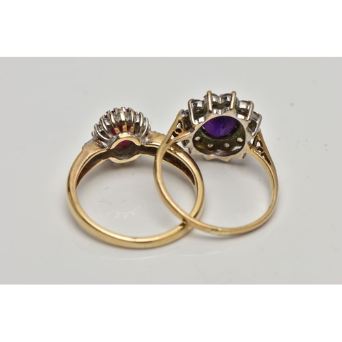 24 - A SELECTION OF JEWELLERY, to include a 9ct gold glass filled ruby and diamond cluster ring, estimate... 