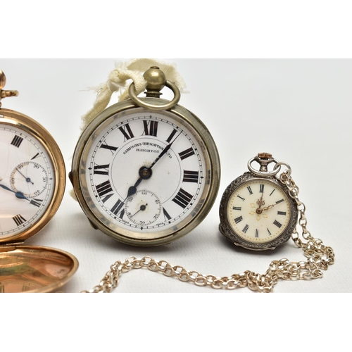 26 - A COLLECTION OF FOUR POCKET WATCHES, to include an open face Simpsons (Brighton) Ltd key wound, whit... 