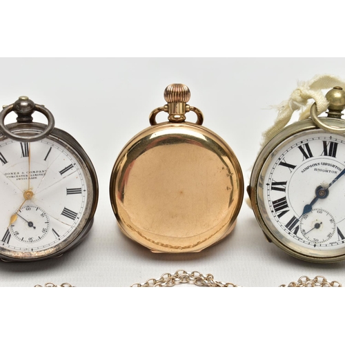 26 - A COLLECTION OF FOUR POCKET WATCHES, to include an open face Simpsons (Brighton) Ltd key wound, whit... 