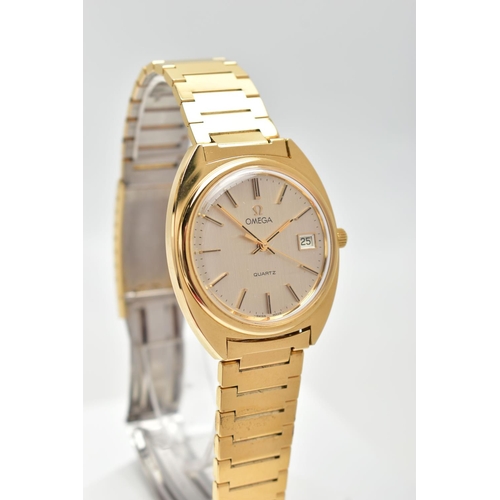 36 - AN 'OMEGA' WRISTWATCH, a quartz movement, round champagne dial, signed 'Omega' baton markers, date a... 