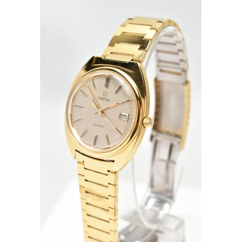 36 - AN 'OMEGA' WRISTWATCH, a quartz movement, round champagne dial, signed 'Omega' baton markers, date a... 