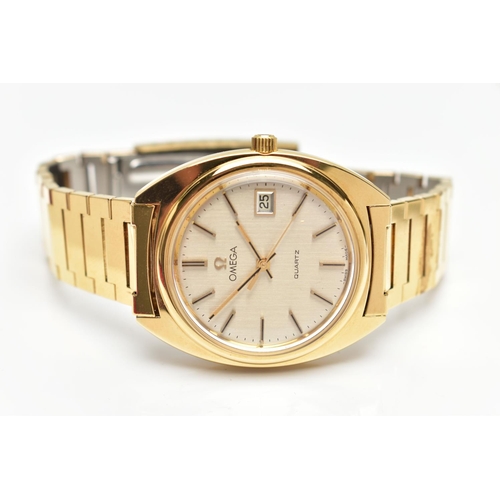 36 - AN 'OMEGA' WRISTWATCH, a quartz movement, round champagne dial, signed 'Omega' baton markers, date a... 