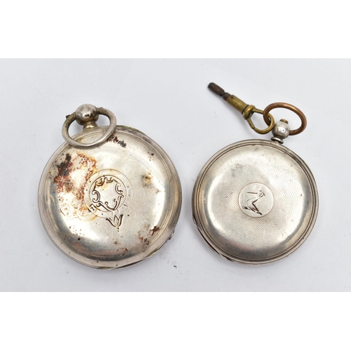 37 - TWO SILVER POCKET WATCHES, the first an open face pocket watch, key wound movement, dial signed 'A.W... 