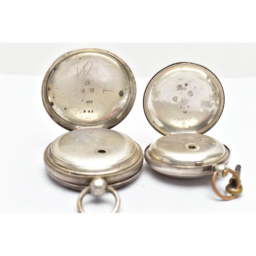 37 - TWO SILVER POCKET WATCHES, the first an open face pocket watch, key wound movement, dial signed 'A.W... 