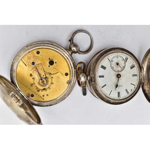 37 - TWO SILVER POCKET WATCHES, the first an open face pocket watch, key wound movement, dial signed 'A.W... 