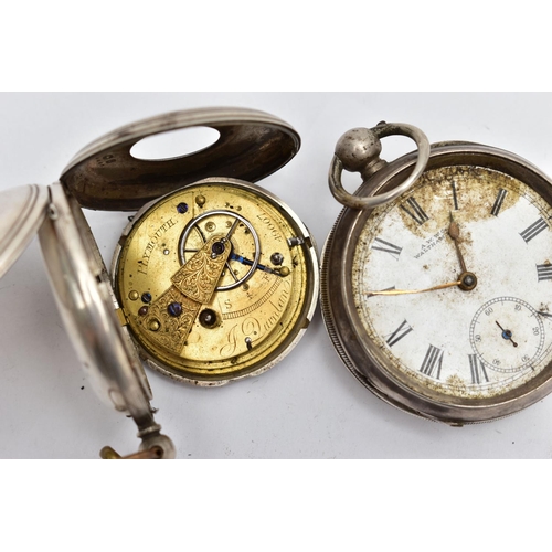 37 - TWO SILVER POCKET WATCHES, the first an open face pocket watch, key wound movement, dial signed 'A.W... 