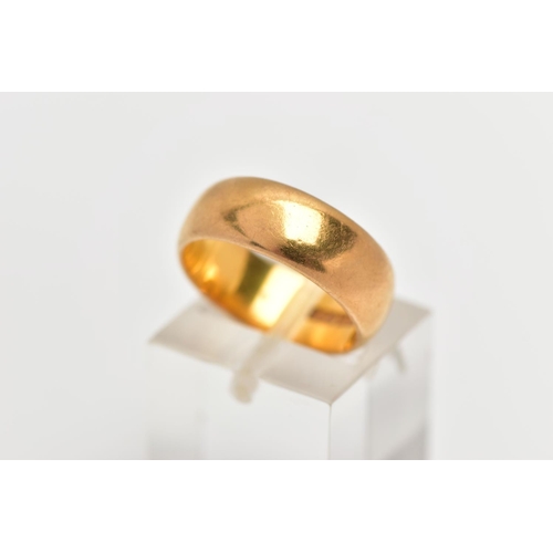 4 - A 22CT GOLD BAND RING, plain polished band, approximate dimensions width 6.5mm x depth 1mm, hallmark... 